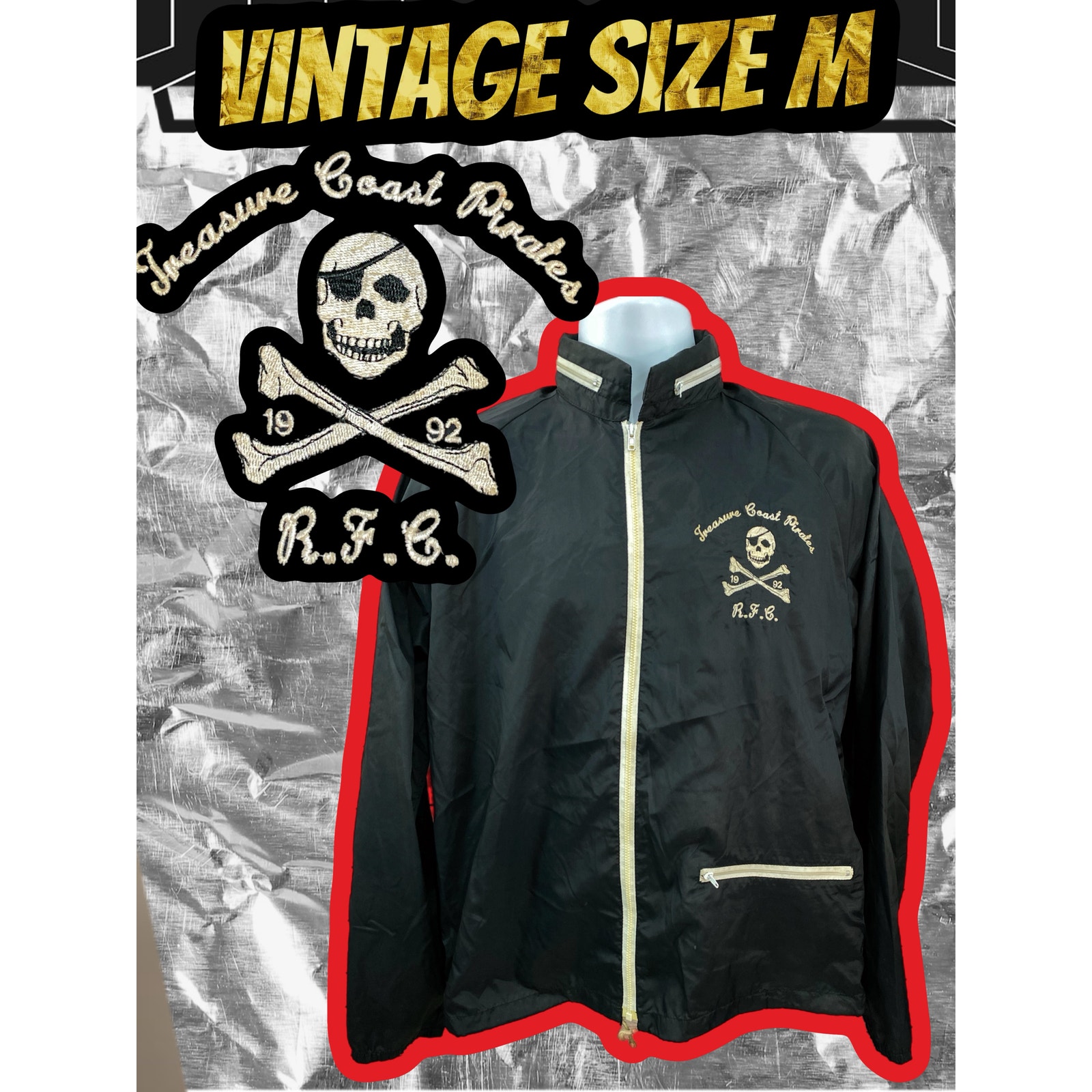 Vintage Treasure Coast Pirates Windbreaker Jacket Black 23x25 'Rfg' Initials